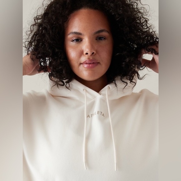 Athleta Retroplush Logo Hoodie Sweatshirt in Magnolia White SZ SM - Picture 1 of 5